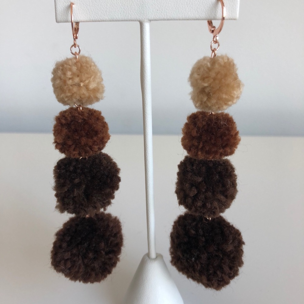 Pom pom earrings- three tone